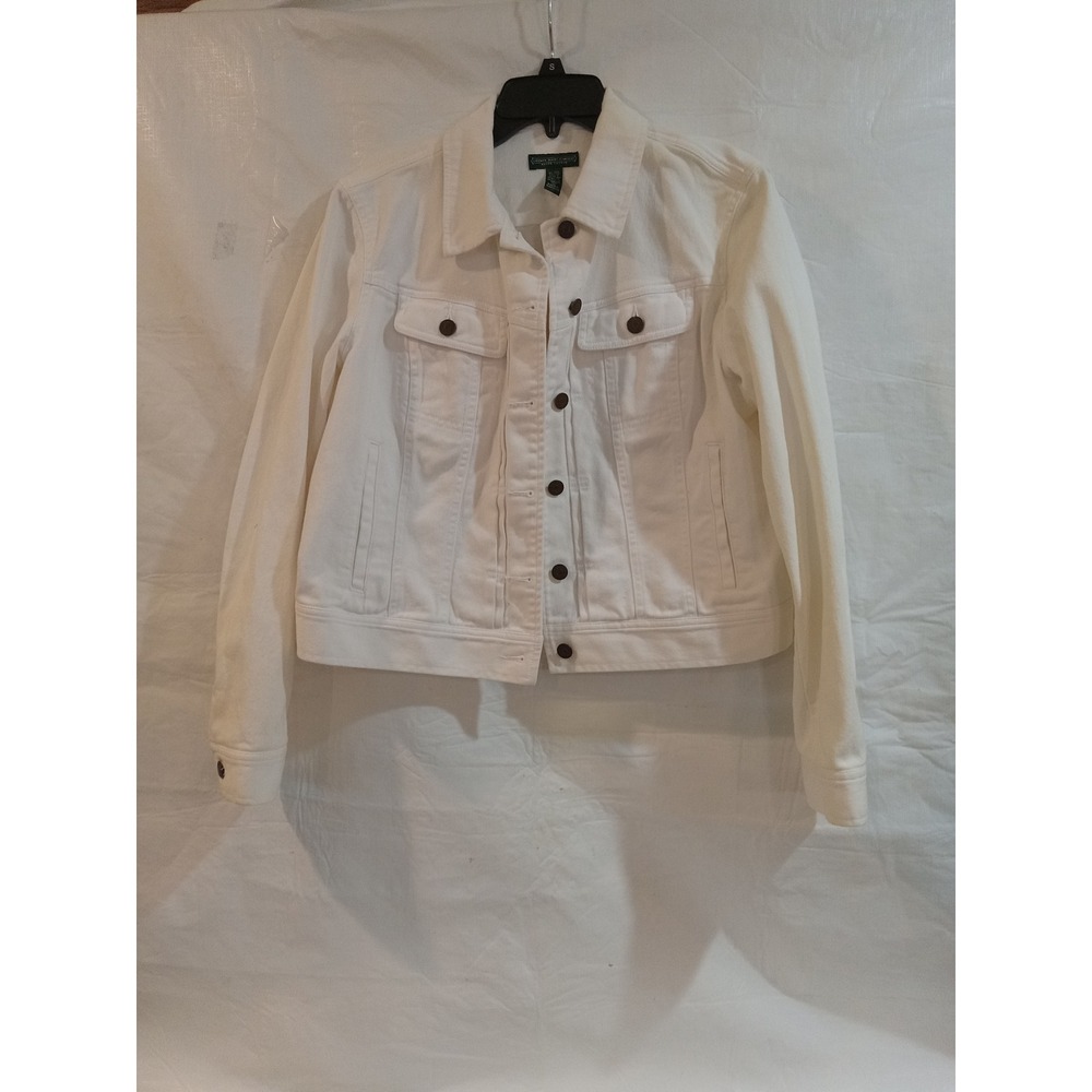 Lauren Ralph Lauren White Denim Trucker Jacket XL Womens Cotton Stretch XL/TG
